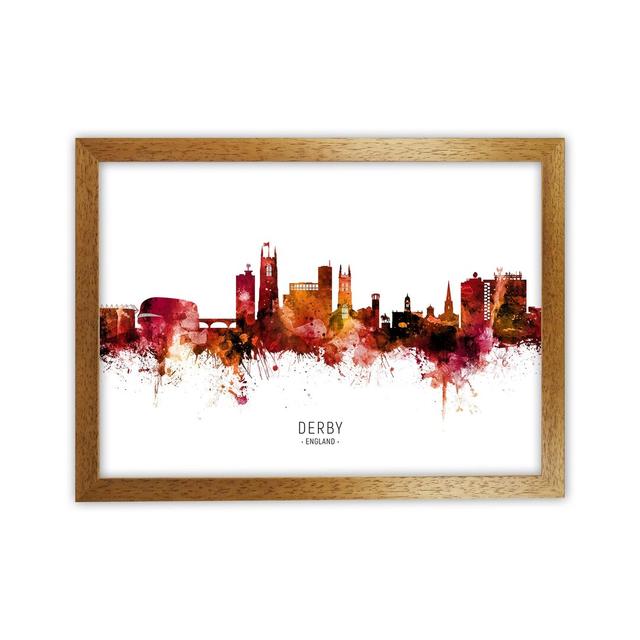 Derby England Skyline Red City Name by Michael Tompsett - Graphic Art Ebern Designs Format: Oak Framed, Size: 25cm H x 34cm W x 3cm D on Productcaster.