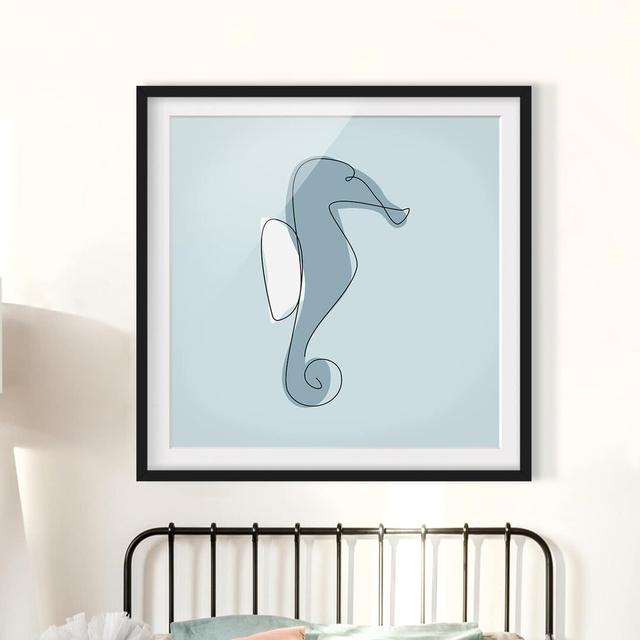 Picture With Frame - Seahorse Line Art - Square 1:1 House of Hampton Größe: 50 cm H x 50 cm B x 2 cm T, Format: Schwarz, Matte Farbe: Weiß on Productcaster.