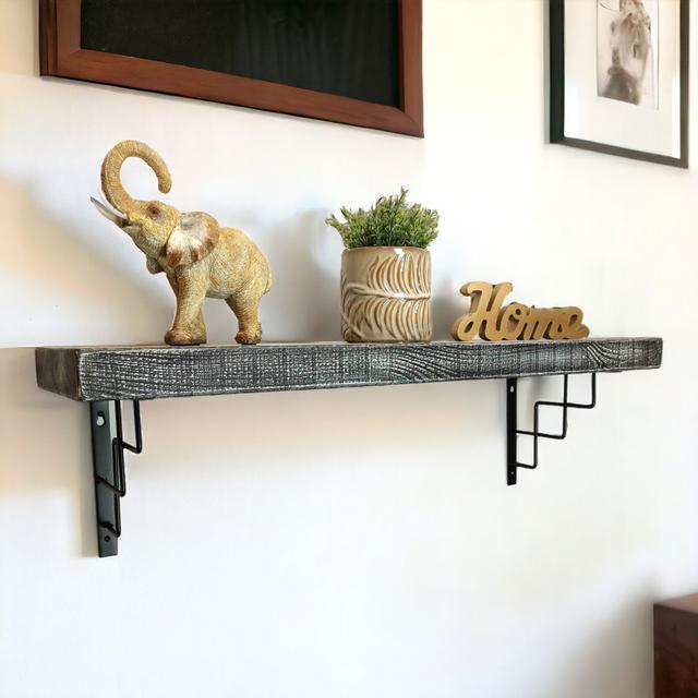 Solid Wood Handmade Rustical Shelf Monochrome 225mm 9 inch with Black Metal Bracket SQUARE 17 Stories Size: 24cm H x 20cm W x 22.5cm D on Productcaster.