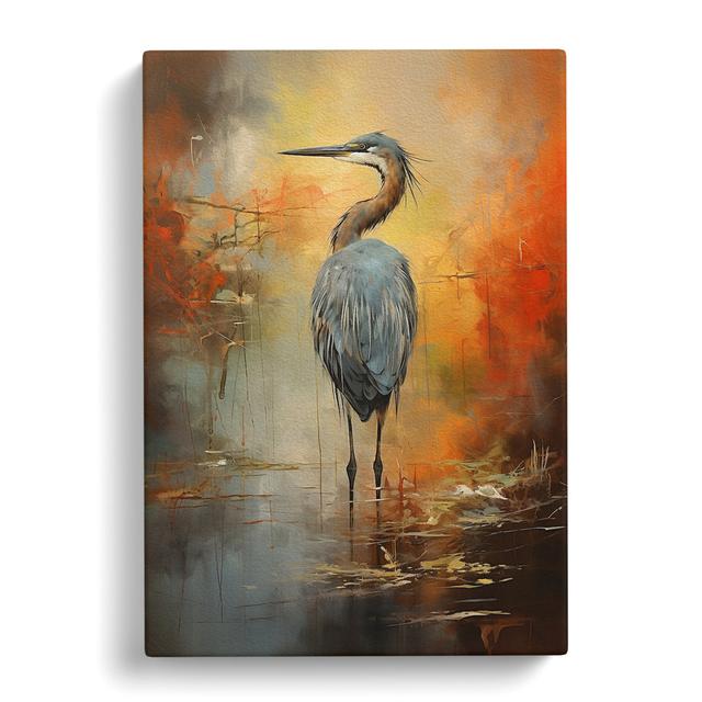 Heron Action Painting Art House of Hampton Size: 50cm H x 35cm W x 3cm D on Productcaster.