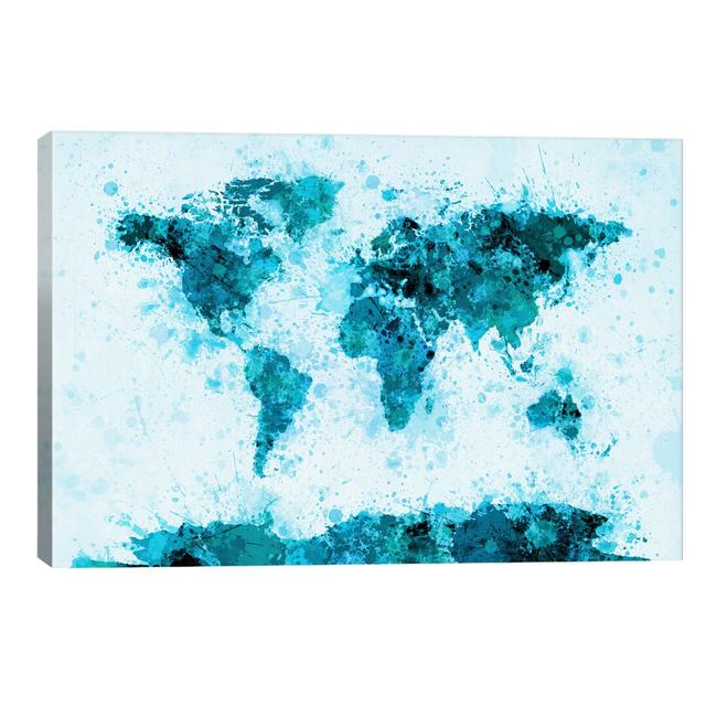 World Map Paint Splashes by Michael Tompsett - Print on Canvas East Urban Home Size: 20.32cm H x 30.48cm W x 1.91cm D, Frame Option: No Frame on Productcaster.