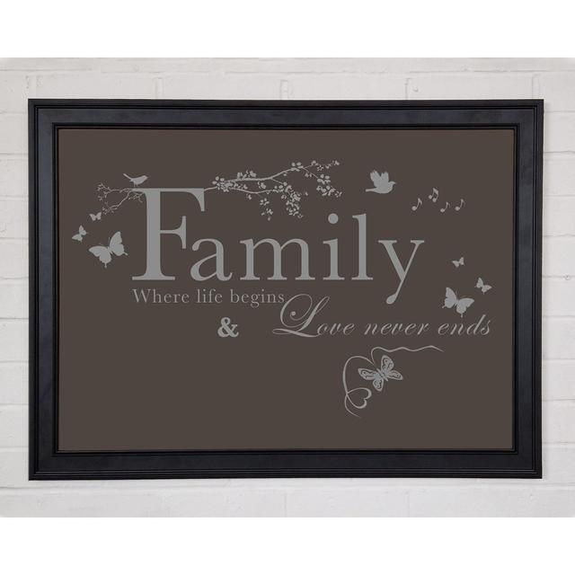 Family Quote Family Where Life Begins Chocolate Framed Print 10429 Happy Larry Size: 42cm H x 59.7cm W on Productcaster.