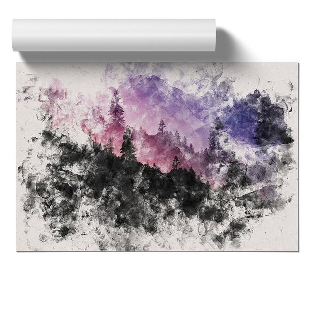 Purple Forest Watercolour - Unframed Graphic Art East Urban Home Size: 42cm H x 59cm W x 0.1cm D on Productcaster.