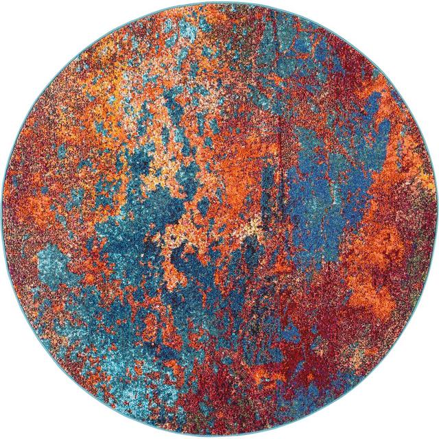 Bayport Blue/Orange/Red Area Rug Mistana Rug Size: Round 239cm on Productcaster.