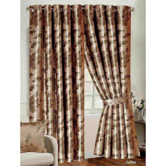 Olton Jacquard Eyelet Blackout Thermal Curtain (Set of 2) Marlow Home Co. Panel Size: Width 228 x Drop 228cm, Colour: Coffee on Productcaster.