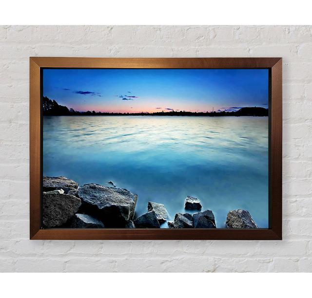 Ice Blue Ocean Rocks Framed Print House of Hampton Size: 59.7cm H x 84.1cm W x 3.4cm D on Productcaster.