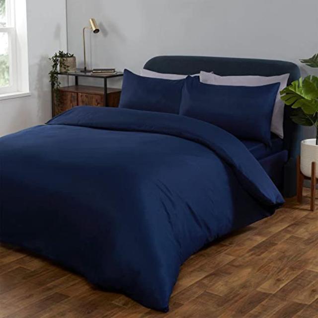 Stitt Polycotton Cover Set Symple Stuff Size: King Duvet Cover + 2 Standard Pillowcases, Colour: Navy on Productcaster.