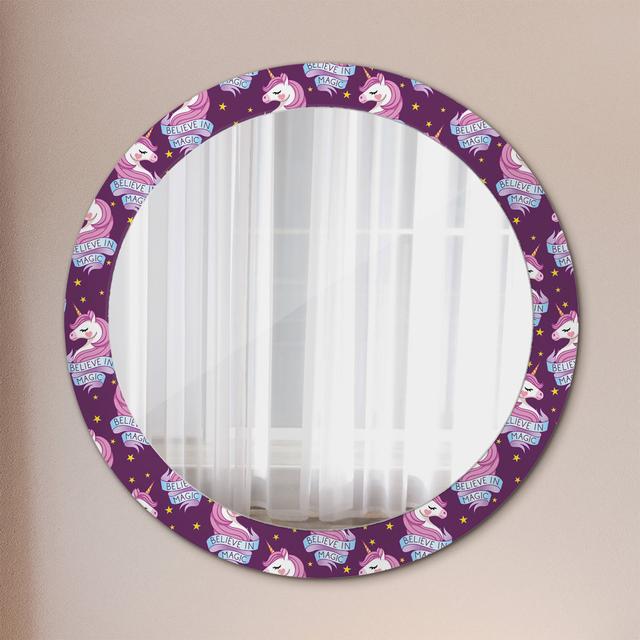 Huldar Round Glass Framed Wall Mounted Accent Mirror in Purple/White/Blue East Urban Home on Productcaster.