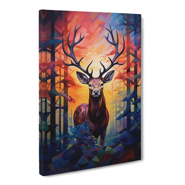 Stag In A Forest Cubism - Print Alpen Home Size: 50cm H x 35cm W x 3cm D on Productcaster.