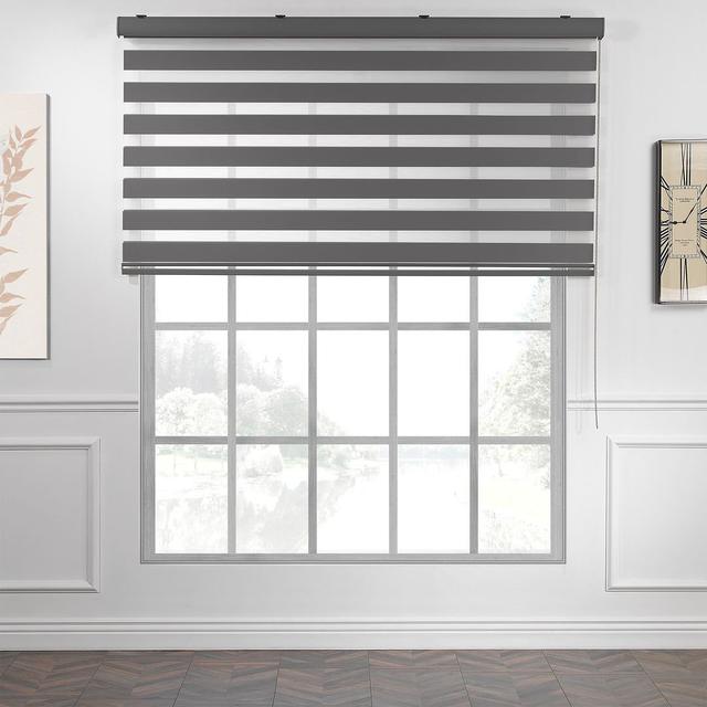 Custom Dual Layer Zebra Roller Blind with High Quality Metalic Pull Cord Symple Stuff Colour: Anthracite, Blind Size: 185cm L x 62cm W on Productcaster.