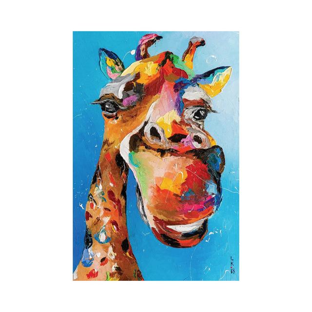 Funny Giraffe On Blue by KuptsovaArt - No Frame Gallery-Wrapped Canvas Giclée on Canvas Langley Street Size: 101.6cm H x 66.04cm W on Productcaster.