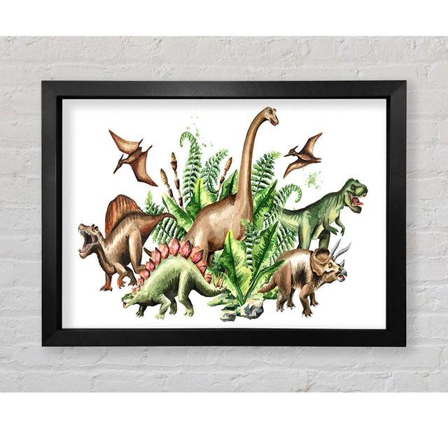 Dinosaur Crew Framed Print Happy Larry Size: 84.1cm H x 118.9cm W x 3.4cm D, Format: Black Framed Paper on Productcaster.