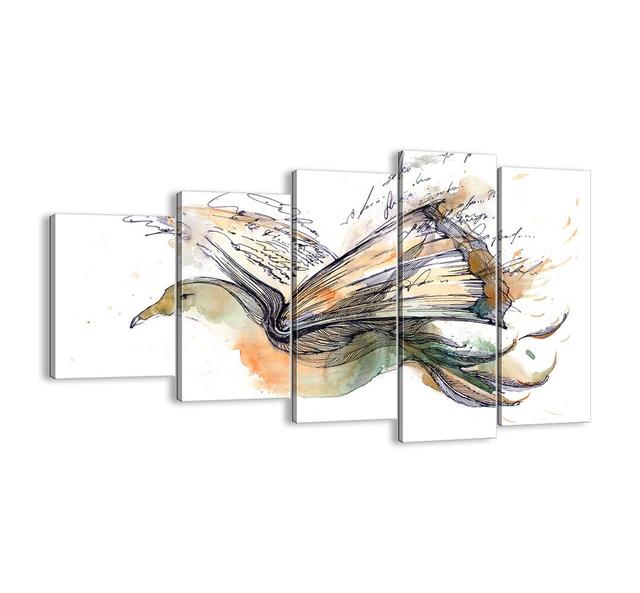 'On the Wings of Poetry' - 5 Piece Graphic Art Print Set on Canvas Brayden Studio Size: 60cm H x 100cm W x 1.8cm D on Productcaster.