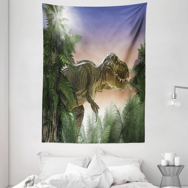 Tapisserie Dinosaur in the Jungle Trees Forest Nature Woods Scary Predator Violence East Urban Home Größe: 200 cm H x 150 cm B on Productcaster.