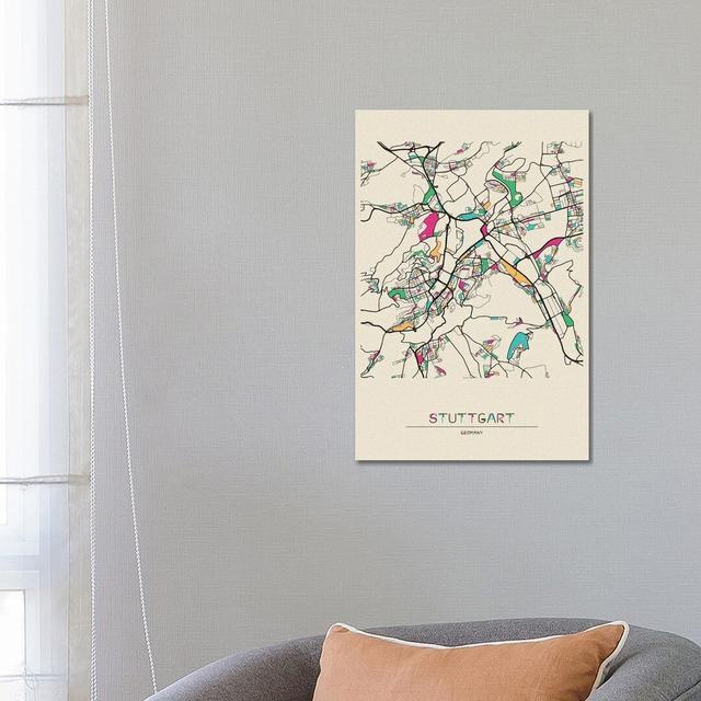 Stuttgart, Germany Map by Ayse Deniz Akerman - Wrapped Canvas Gallery-Wrapped Canvas Giclée Rosalind Wheeler Size: 66.04cm H x 45.72cm W x 3.81cm D on Productcaster.