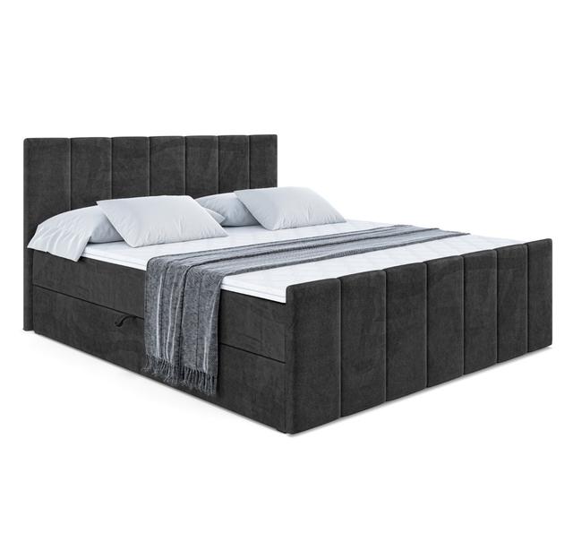 Boxspringbett mit H3 Bonell-Federkernmatratze, Topper und Bettkasten ModernMoments Größe: 180 cm B x 200 cm L, Farbe: Schwarz on Productcaster.