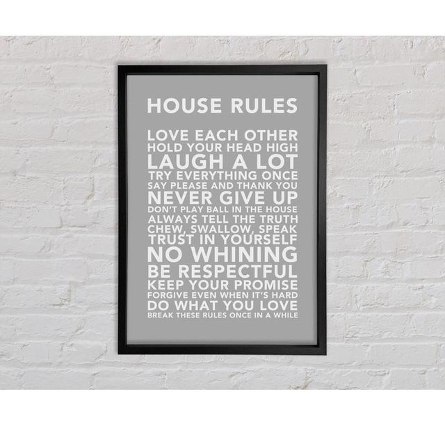 Family Quote House Rules 3 Framed Print Bright Star Size: 59.7cm H x 84.1cm W x 3.3cm D, Colour: Grey/White on Productcaster.