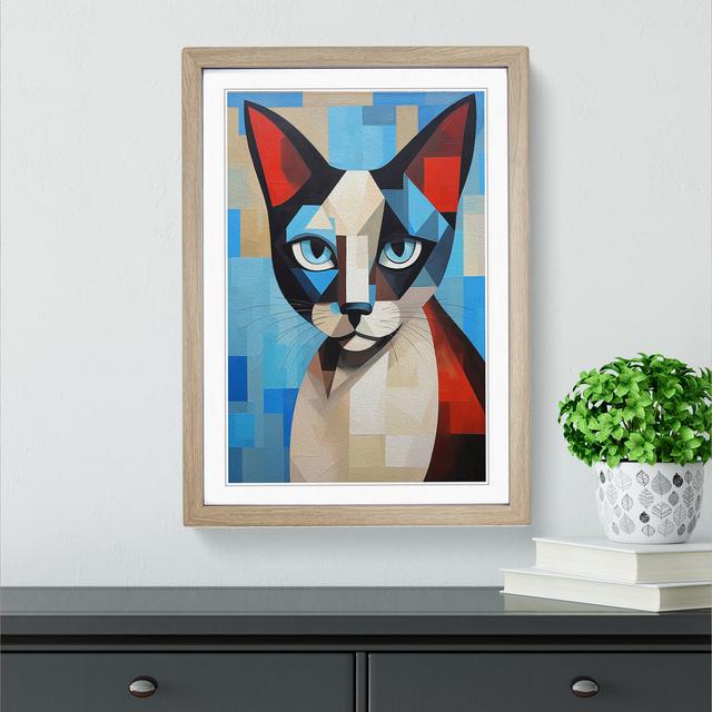 Siamese Cat Cubism No.2 - Single Picture Frame Print on Wood Marlow Home Co. Size: 34cm H x 25cm W x 2cm D, Frame Colour: Oak on Productcaster.