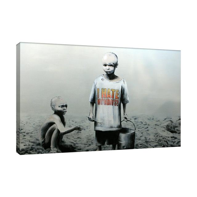 I Hate Mondays by Banksy - Wrapped Canvas Graphic Art Print East Urban Home Size: 51cm H x 76cm W x 3cm D on Productcaster.