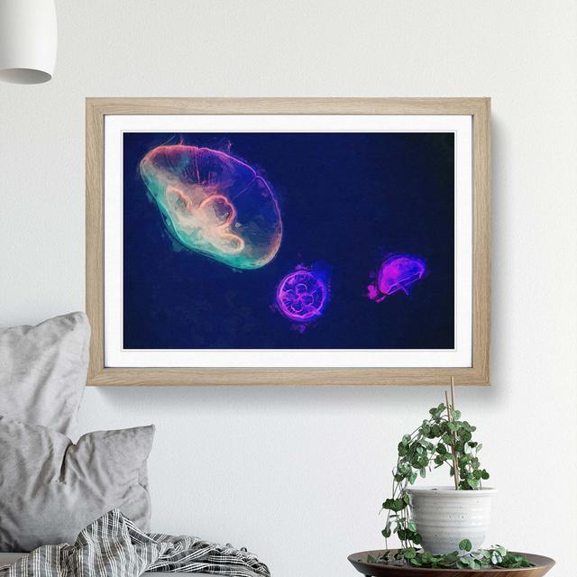 Neon Jellyfish in Abstract - Picture Frame Graphic Art Print East Urban Home Frame Option: Oak Framed, Size: 62cm H x 87cm W x 2cm D on Productcaster.