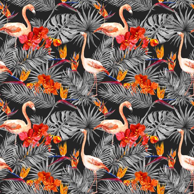 Premo Flamingo, Tropical Leaves, Exotic Flowers - Wrapped Canvas Graphic Art Latitude Run Size: 51cm H x 51cm W x 3.8cm D on Productcaster.