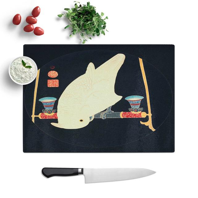 Tempered Glass White Macaw by Ito Jakuchu Chopping Board East Urban Home Size: 28.5 cm W x 20 cm L on Productcaster.