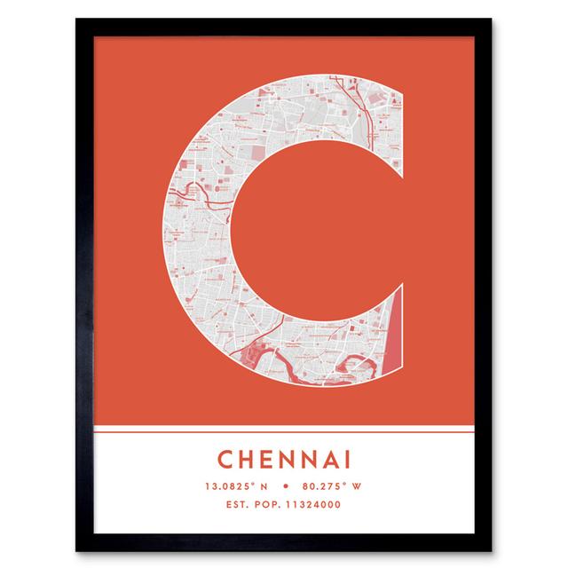 Chennai India City Map Orange - Single Picture Frame Typography Wee Blue Coo on Productcaster.