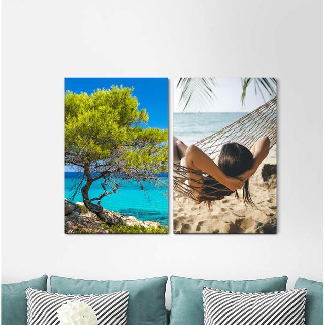 2-tlg. Leinwandbilder-Set - Fotografie „Greece Chalkidiki Mediterranean Hammock Dream Vacation Relaxing Young Woman” East Urban Home on Productcaster.