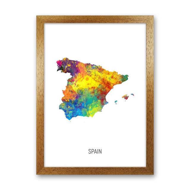 Spain Watercolour Map by Michael Tompsett - Graphic Art Print on Canvas Latitude Run Size: 46cm H x 34cm W x 3cm D, Format: Brown Framed on Productcaster.