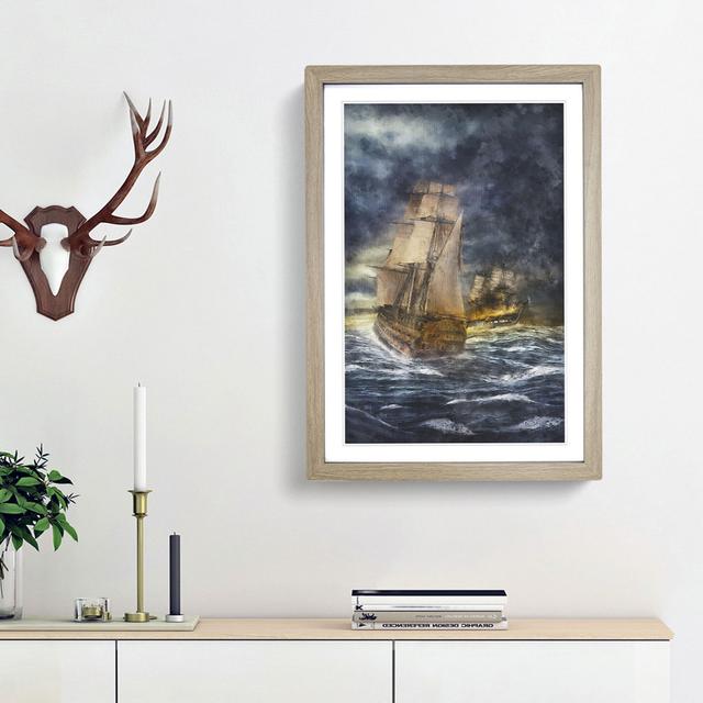 Naval Battle Ship at War - Picture Frame Graphic Art Print East Urban Home Frame Option: Oak Framed, Size: 45cm H x 33cm W x 2cm D on Productcaster.