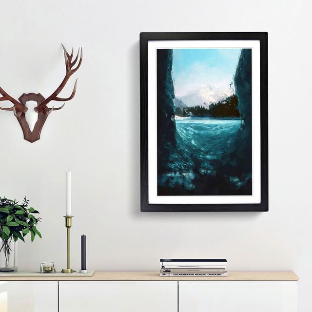 Blue Ice Tunnel in Abstract - Picture Frame Graphic Art Print East Urban Home Size: 87cm H x 62cm W x 2cm D, Frame Option: Black Framed on Productcaster.