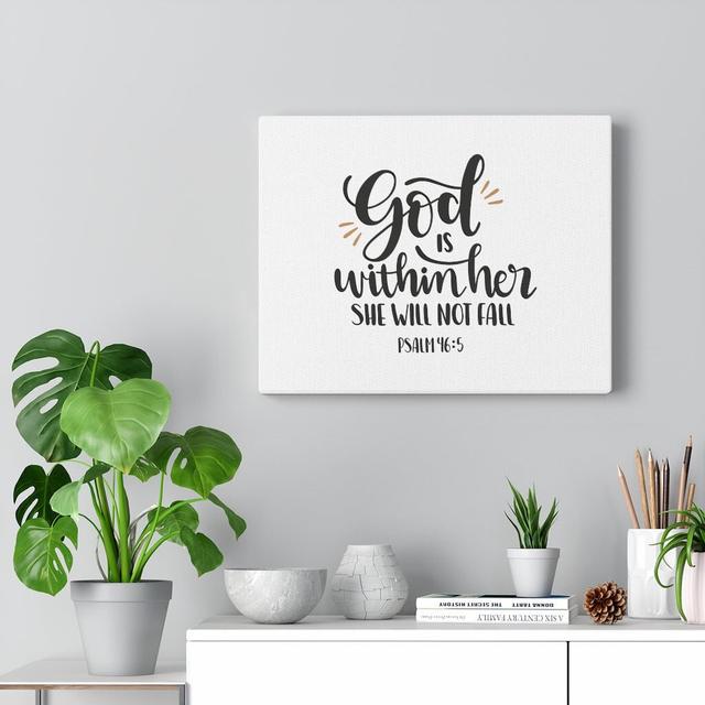 In Her Psalm 46:5 - Wrapped Canvas Typography Blue Elephant Size: 28cm H x 36cm W on Productcaster.