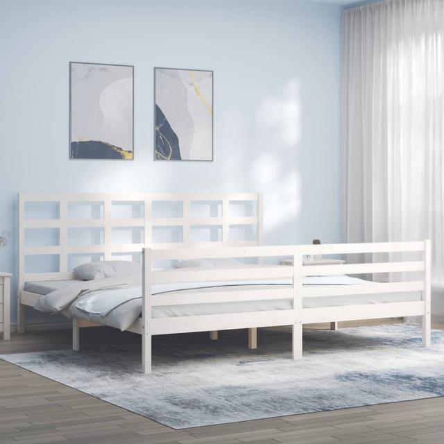 Bed Frame with Headboard 17 Stories Size: Super King (6'), Colour: White on Productcaster.