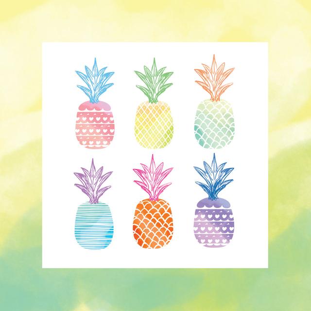 Watercolor Pineapples Border - Wrapped Canvas Print 17 Stories Size: 30cm H x 30cm W x 3.8cm D on Productcaster.