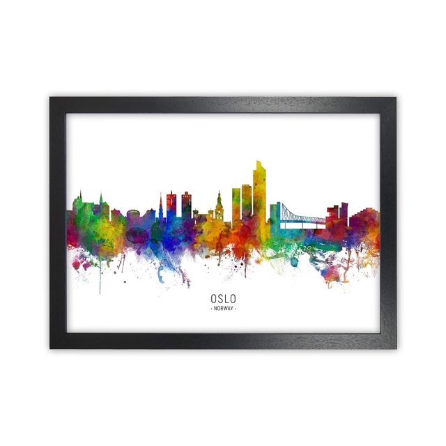 Oslo Norway Skyline by Michael Tompsett - Graphic Art Ebern Designs Size: 64cm H x 88cm W x 3cm D, Format: Black Framed on Productcaster.