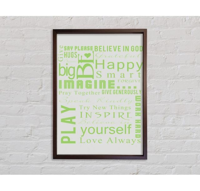 Home Quote Family Rules Be Happy Love Always Lime Green - Single Picture Frame Typography on Canvas Bright Star Size: 141.4cm H x 100cm W on Productcaster.