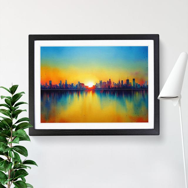 City Skyline Watercolour Abstract - Single Picture Frame Print 17 Stories Frame Colour: Black Framed, Size: 34cm H x 46cm W x 2cm D on Productcaster.