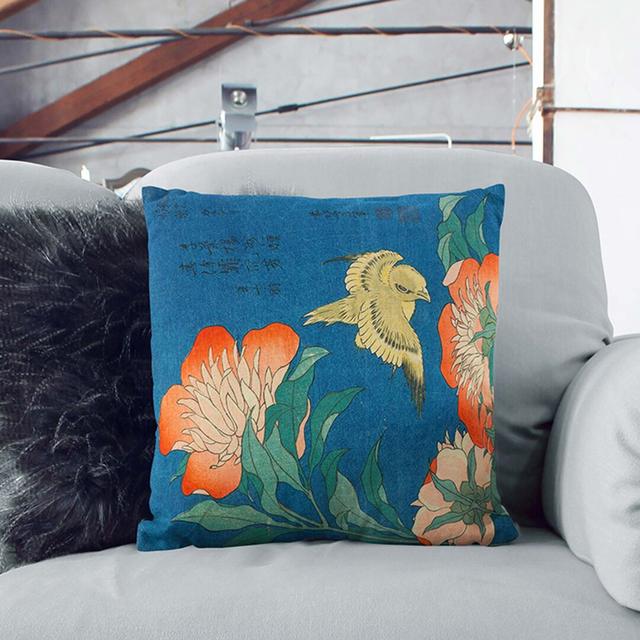 Canary and Peony by Katsushika Hokusai Cushion with Filling East Urban Home Size: 40cm H x 40cm W x 15cm D, Backing Colour: Stone on Productcaster.