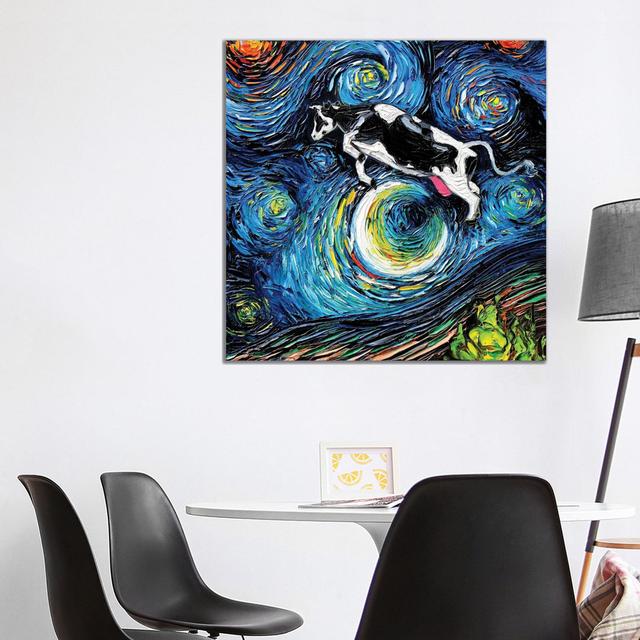 The Cow Jumped Over The Moon by Aja Trier - Wrapped Canvas Print August Grove Size: 93.98cm H x 93.98cm W x 3.81cm D on Productcaster.