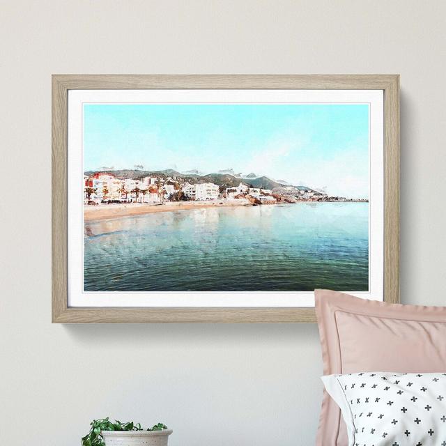 Shoreline of Sitges in Spain in Abstract - Picture Frame Graphic Art Print East Urban Home Format: Oak, Size: 50cm H x 76cm W x 2cm D on Productcaster.