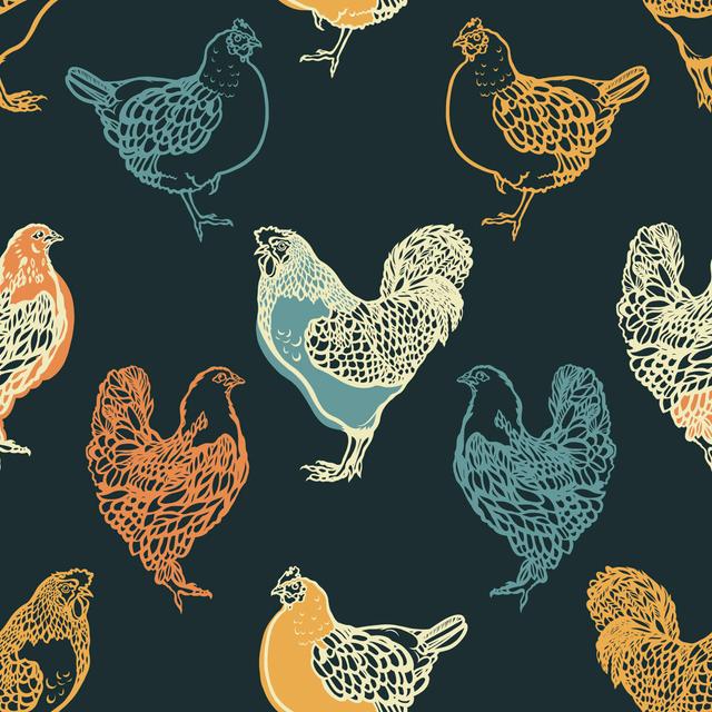 Handdrawn Chicken Pattern by Aksiniya_Polyarnaya - Wrapped Canvas Graphic Art August Grove Size: 30cm H x 30cm W x 3.8cm D on Productcaster.