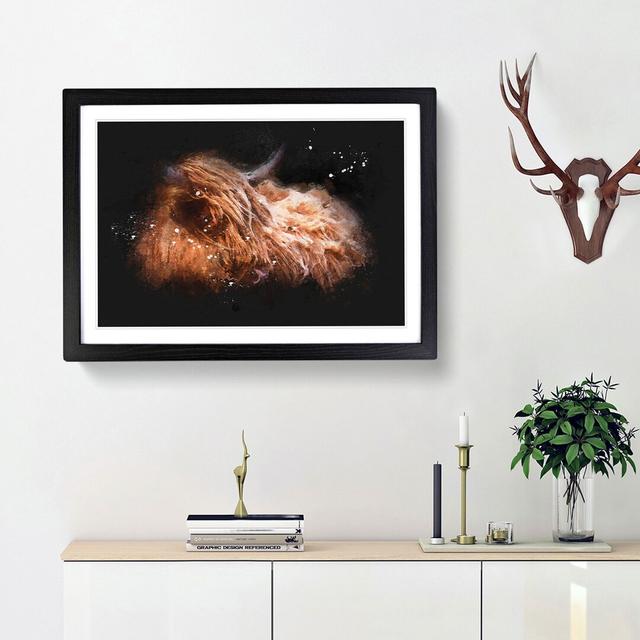 Highland Cow In The Shadows Paint Splash - Picture Frame Graphic Art on MDF East Urban Home Size: 62cm H x 87cm W x 2cm D, Frame Option: Black Framed on Productcaster.