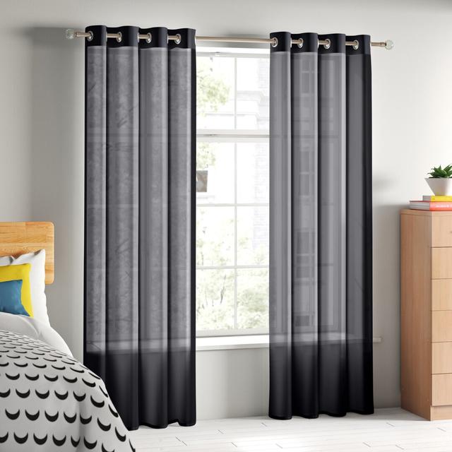 Taplin Eyelet Semi Sheer Curtain Zipcode Design Colour: Black, Size: 144 W x 274 D cm on Productcaster.