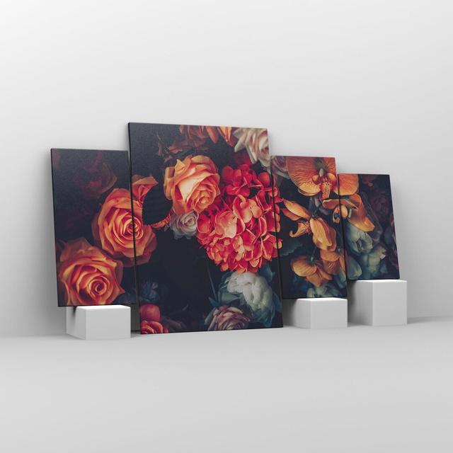 Bouquet Flowers Roses - 4 Piece Wrapped Canvas Painting Mercer41 Size: 90cm H x 160cm W on Productcaster.