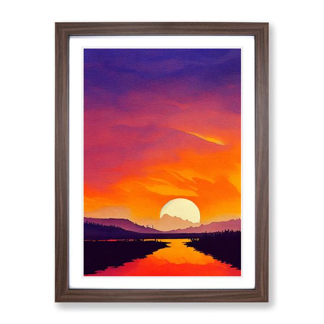 Sunset Lake Watercolour No.2 House of Hampton Format: Walnut Framed, Size: 46cm H x 34cm W on Productcaster.