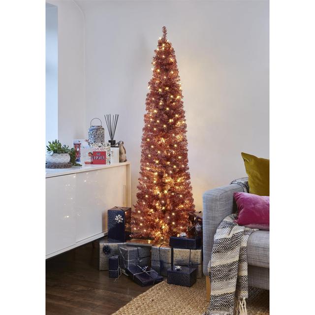 180Cm H Slender Rose Gold Fir Christmas Tree with 110 LED Twinkling Lights The Seasonal Aisle on Productcaster.