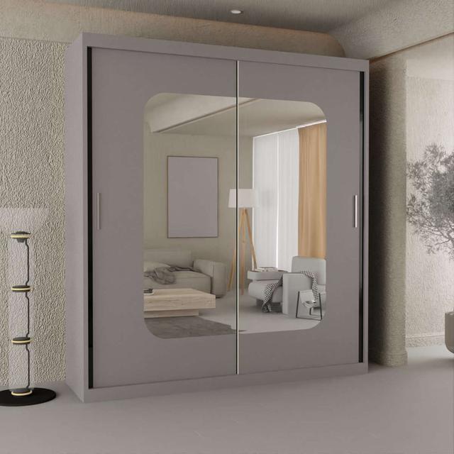 Mandarin Sliding Mirror Door Wardrobe Ivy Bronx Colour: Grey, Size: 217cm H x 150cm W x 62cm D on Productcaster.