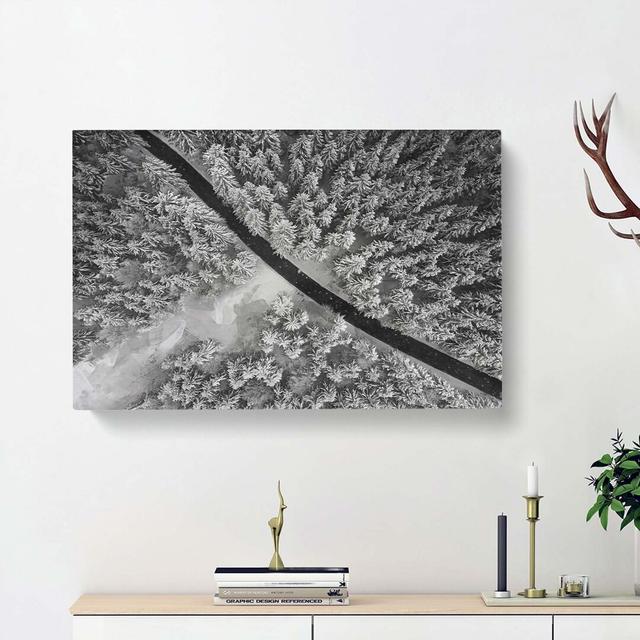 Road Through The Winter Forest - Wrapped Canvas Print East Urban Home Size: 60cm H x 91cm W x 3cm D on Productcaster.