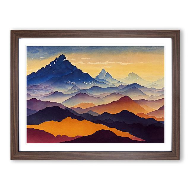 Watercolour Mountain Landscape Vol.1 - Picture Frame Painting Alpen Home Size: 34cm H x 46cm W x 2cm D, Frame Colour: Walnut on Productcaster.