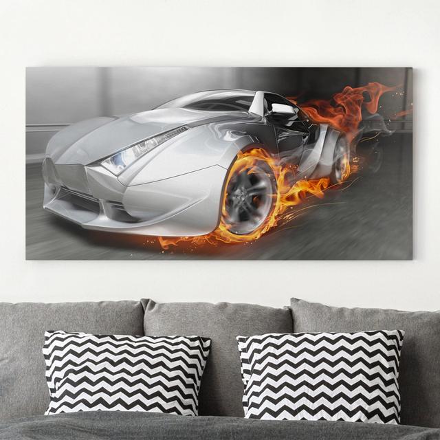 Leinwandbild Supercar on fire Ebern Designs Format: 260 g/m² Canvas, Größe: 30 cm H x 60 cm B on Productcaster.